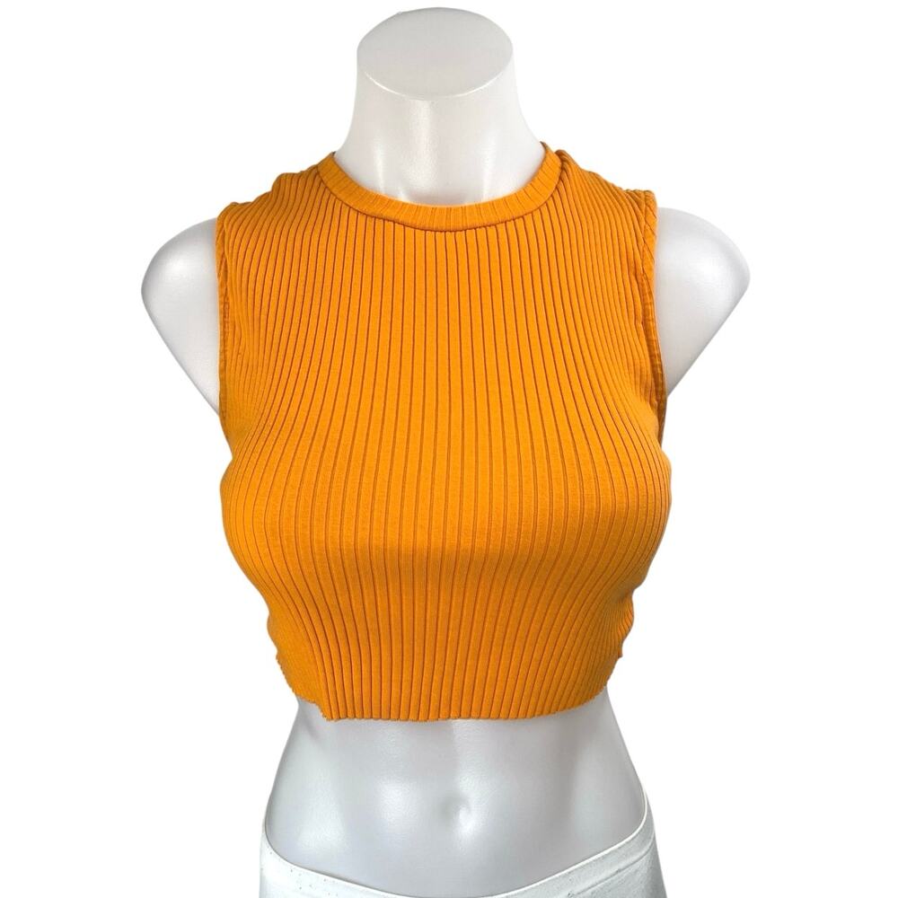 Zara Women's Orange Rib Knit Sleeveless Cutout Tie Back Crop Sweater Tank Top M
